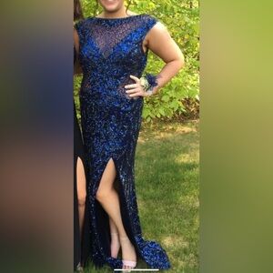 Navy Sequin Evening Gown - Formal/ Prom Women's Dress
